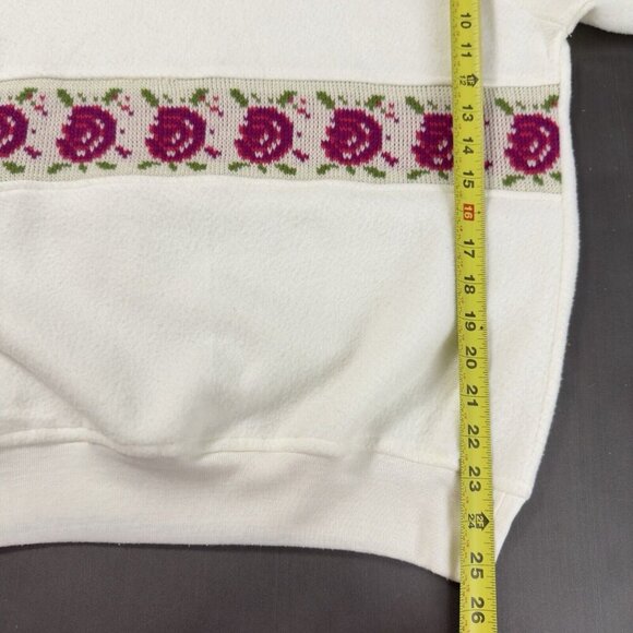 Vintage Justin Allen Knit Roses Women Fleece Cream Long Sleeve Sweatshirt Small - Picture 9 of 11